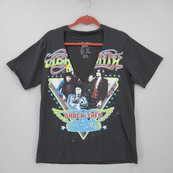 Aerosmith Tops - Aerosmith World Tour Graphic T-shirt Women Small V-Neck Band Grunge